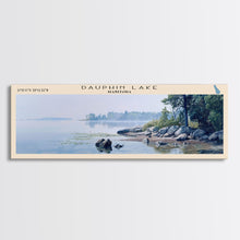 Load image into Gallery viewer, Dauphin Lake Framed Canvas Print, Lake House Decor, Panoramic Wall Art, Travel Poster, Modern Lake Painting, Nature Art