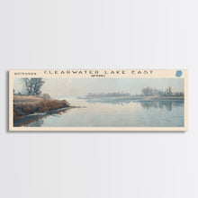 Load image into Gallery viewer, Eau Claire Clearwater Lake East Framed Canvas Print, Lake House Decor, Panoramic Wall Art, Travel Poster, Rustic Lake Painting, Home Decor