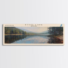 Load image into Gallery viewer, Echo Lake Montana Framed Canvas Print, Panoramic Lake House Decor, Wall Art, Travel Poster, Modern Lake Painting, Nature Art