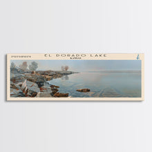 Load image into Gallery viewer, El Dorado Lake Kansas Framed Canvas Print, Lake House Decor, Panoramic Wall Art, Travel Poster, Rustic Lake Painting, Nature Art