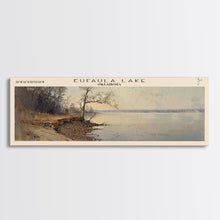 Carregar imagem no visualizador da galeria, Eufaula Lake Oklahoma Framed Canvas Print, Lake House Art, Panoramic Wall Art, Travel Poster, Modern Lake Painting, Nature Art