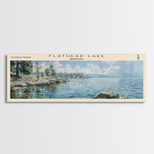 Carregar imagem no visualizador da galeria, Flathead Lake Montana Framed Canvas Print, Lake House Art, Panoramic Wall Art, Travel Poster, Captivating Lake Painting, Home Decor