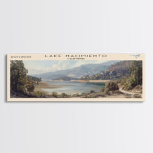 Load image into Gallery viewer, Lake Nacimiento California Framed Canvas Print, Lake House Decor, Panoramic Wall Art, Travel Poster, Beautiful Landscape Painting, Modern Art