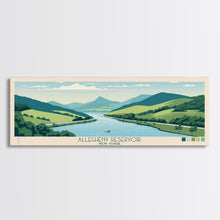 Load image into Gallery viewer, Allegheny Reservoir New York Framed Canvas Print, Panoramic Travel Poster, Pop Art, Midcentury Modern Wall Art, Lake House Art