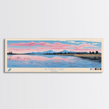 Load image into Gallery viewer, Alturas Lake Idaho Framed Canvas Print, Panoramic Wall Art, Midcentury Modern, Pop Art, Travel Poster, Lake House Decor