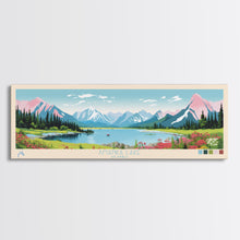 Load image into Gallery viewer, Amanka Lake Alaska Framed Canvas Print, Panoramic Wall Art, Midcentury Modern, Pop Art, Travel Poster, Living Room Art