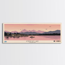 Load image into Gallery viewer, American Lake Colorado Framed Canvas Print, Panoramic Travel Poster, Pop Art, Midcentury Modern Wall Art, Scenic Bedroom Art