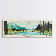 Carregar imagem no visualizador da galeria, Avalanche Lake Montana Framed Canvas Print, Panoramic Wall Art, Midcentury Modern, Pop Art, Travel Poster, Scenic Living Room Art