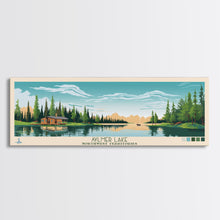 Load image into Gallery viewer, Aylmer Lake Northwest Territories Framed Canvas Print, Panoramic Travel Poster, Midcentury Modern Wall Art, Pop Art, Lake House Decor