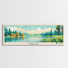Load image into Gallery viewer, Banks Lake Washington Framed Canvas Print, Panoramic Wall Art, Midcentury Modern, Pop Art, Travel Poster, Scenic Lake House Art