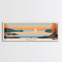 Load image into Gallery viewer, Bantam Lake Connecticut Framed Canvas Print, Panoramic Wall Art, Midcentury Modern, Pop Art, Travel Poster, Scenic Living Room Art