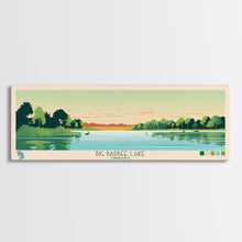 Load image into Gallery viewer, Big Barbee Lake Indiana Framed Canvas Print, Panoramic Travel Poster, Midcentury Modern Wall Art, Pop Art, Nature Living Room Art, Lake House Decor