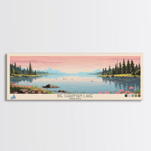 Load image into Gallery viewer, Big Chapman Lake Indiana Framed Canvas Print, Panoramic Travel Poster, Midcentury Modern Wall Art, Pop Art, Nature Lake House Art, Bedroom Decor
