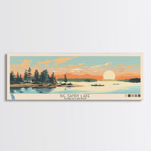 Load image into Gallery viewer, Big Sandy Lake Saskatchewan Framed Canvas Print, Panoramic Travel Poster, Midcentury Modern Wall Art, Pop Art, Lake House Decor, Nature Art
