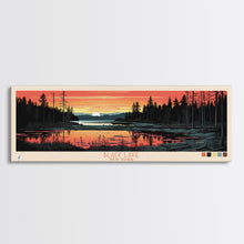 Load image into Gallery viewer, Black Lake New York Framed Canvas Print, Panoramic Wall Art, Midcentury Modern, Pop Art, Travel Poster, Scenic Living Room Art, Lake House Decor