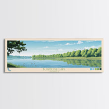 Load image into Gallery viewer, Blue Springs Lake Missouri Framed Canvas Print, Panoramic Wall Art, Midcentury Modern, Pop Art, Travel Poster, Scenic Living Room Art, Lake House Decor