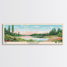 Load image into Gallery viewer, Bowdish Lake Rhode Island Framed Canvas Print, Panoramic Travel Poster, Midcentury Modern Wall Art, Pop Art, Nature Bedroom Decor, Scenic Lake House Art