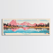 Carregar imagem no visualizador da galeria, Calling Lake Alberta Framed Canvas Print, Midcentury Modern Panoramic Wall Art, Living Room Decor, Pop Art, Travel Poster Art, Scenic Nature Painting