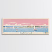 Cargar imagen en el visor de la galería, Chautauqua Lake New York Framed Canvas Print, Pop Art Panoramic Travel Poster, Midcentury Modern, Wall Art, Scenic Nature Painting, Bedroom Decor, Living Room Art