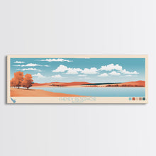 Load image into Gallery viewer, Cheney Reservoir Kansas Framed Canvas Print, Midcentury Modern Panoramic Wall Art, Living Room Decor, Pop Art, Travel Poster Art, Scenic Nature Painting, Lake House Decor