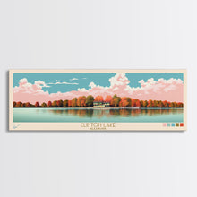 Load image into Gallery viewer, Clinton Lake Illinois Framed Canvas Print, Midcentury Modern Panoramic Wall Art, Living Room Decor, Pop Art, Travel Poster Art, Scenic Nature Painting, Lake House Decor