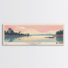Cargar imagen en el visor de la galería, Columbus Lake Mississippi Framed Canvas Print, Midcentury Modern Panoramic Wall Art, Living Room Decor, Pop Art, Travel Poster Art, Scenic Nature Painting