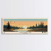 Cargar imagen en el visor de la galería, Cormorant Lake Manitoba Framed Canvas Print, Pop Art Panoramic Travel Poster, Midcentury Modern, Wall Art, Scenic Nature Painting, Bedroom Decor, Living Room Art