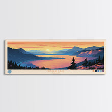 Load image into Gallery viewer, Crater Lake Oregon Framed Canvas Print, Pop Art Panoramic Travel Poster, Midcentury Modern, Wall Art, Scenic Nature Painting, Bedroom Decor, Living Room Art