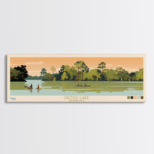 Load image into Gallery viewer, Cross Lake Louisiana Framed Canvas Print, Midcentury Modern Panoramic Wall Art, Living Room Decor, Pop Art, Travel Poster Art, Scenic Nature Painting, Lake House Decor