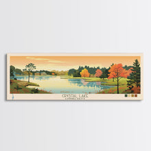 Load image into Gallery viewer, Crystal Lake Connecticut Framed Canvas Print, Pop Art Panoramic Travel Poster, Midcentury Modern, Wall Art, Scenic Nature Painting, Bedroom Decor, Living Room Art
