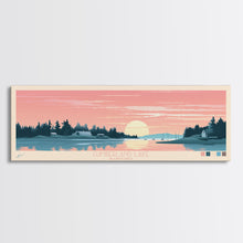 Load image into Gallery viewer, Cumberland Lake Manitoba Framed Canvas Print, Midcentury Modern Panoramic Wall Art, Living Room Decor, Pop Art, Travel Poster Art, Scenic Nature Painting
