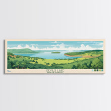 Load image into Gallery viewer, Devils Lake North Dakota Framed Canvas Print, Midcentury Modern Panoramic Wall Art, Living Room Decor, Pop Art, Travel Poster Art, Scenic Nature Painting