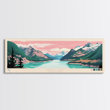 Load image into Gallery viewer, Diablo Lake Washington Framed Canvas Print, Midcentury Modern Panoramic Wall Art, Bedroom Decor, Pop Art, Travel Poster Art, Scenic Nature Painting