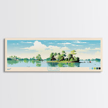 Load image into Gallery viewer, Enid Lake Mississippi Framed Canvas Print, Panoramic Art, Midcentury Modern, Pop Art, Living Room Decor, Travel Poster, Lake Painting