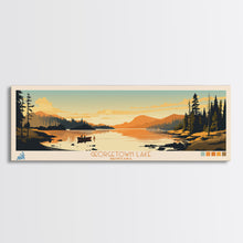 Load image into Gallery viewer, Georgetown Lake Montana Framed Canvas Print, Panoramic Wall Art, Midcentury Modern, Pop Art, Living Room Decor, Travel Poster, Nature Art, Lake House Art