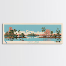 Load image into Gallery viewer, Trophy Lakes, South Carolina Framed Canvas Print, Lake House Decor, Midcentury Modern Art, Pop Art, Travel Poster, Living Room Wall Art