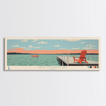 Load image into Gallery viewer, West Okoboji Lake, Iowa Panoramic Framed Canvas Print, Lake House Art, Midcentury Modern Decor, Pop Art, Travel Poster, Bedroom Wall Art