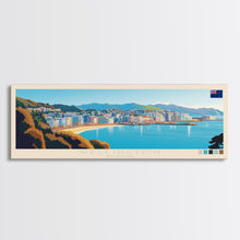 Load image into Gallery viewer, Wellington, New Zealand Panoramic Travel Poster Canvas Print, Wellington, New Zealand Painting, New Zealand Art, Wellington Panoramic Travel Art, Travel Painting
