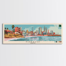 Load image into Gallery viewer, Karachi, Pakistan Panoramic Canvas Print, Karachi, Pakistan Painting, Pakistan Art, Karachi Travel Poster, Travel Art, Housewarming Gift