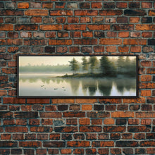 Carregar imagem no visualizador da galeria, framed lake landscape art, panoramic, framed wall art, living room wall decor, framed canvas, minimalist landscape, abstract landscape art