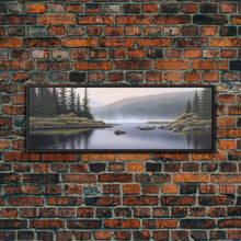 Cargar imagen en el visor de la galería, Colored Pencil Landscape Wall Art Print, Riverbank, River, Trees, Mountain, Nature Large Canvas Art Print, Panoramic, Wall Art, Canvas Print
