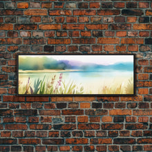 Carregar imagem no visualizador da galeria, Abstract Nature Wall Art Print, Wildflowers, Lake, River, Watercolor Art, Large Canvas Art Print, Panoramic, Wall Art, Canvas Print