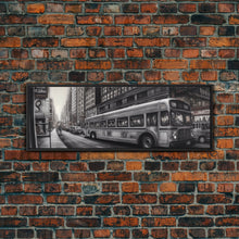 Load image into Gallery viewer, Detailed Street Pencil Sketch Canvas Print, City Wall Art, Bus, Cars, Traffic, Buildings, Urban Art Print, Panoramic, Wall Art, Canvas Print