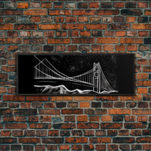 Load image into Gallery viewer, Black And White Suspension Bridge Canvas Print, Large Urban Art Print, Line Art, Chalk Wall Decor, Panoramic, Wall Art, Canvas Print