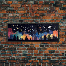 Carregar imagem no visualizador da galeria, Abstract Forest Art, Dark Forest Art, Autumn Canvas Print, Starry Night Sky, Framed Canvas Print, Panoramic, Wall Art, Canvas Print