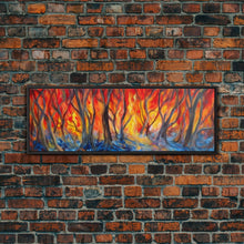 Carregar imagem no visualizador da galeria, Flames In The Woods Canvas Art Print, Forest Fire, Red Flame, Wall Decor, Framed Large Canvas Print, Panoramic, Wall Art, Canvas Print