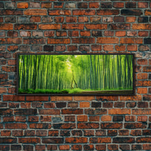 Load image into Gallery viewer, Beautiful Photographic Panoramic of Arashiyama Bamboo Grove Kyoto Japan, Framed Canvas Print, Landscape Photography, Landmark Art
