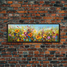 Carregar imagem no visualizador da galeria, Panoramic Wild Flower Mural Canvas Print, Framed Wall Art, Minimalist Decor, Abstract Oil Painting Of Flowers, Floral Art