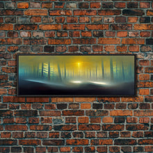 Carregar imagem no visualizador da galeria, Foggy Forest, UFO Sighting, Ready To Hang Canvas Print, Panoramic Art, Scifi Wall Art