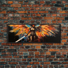 Load image into Gallery viewer, The Battle Angel, Framed Canvas Print, Game Room Art, Panoramic Painting, Panoramic Wall Art, Extra Large Wall Art